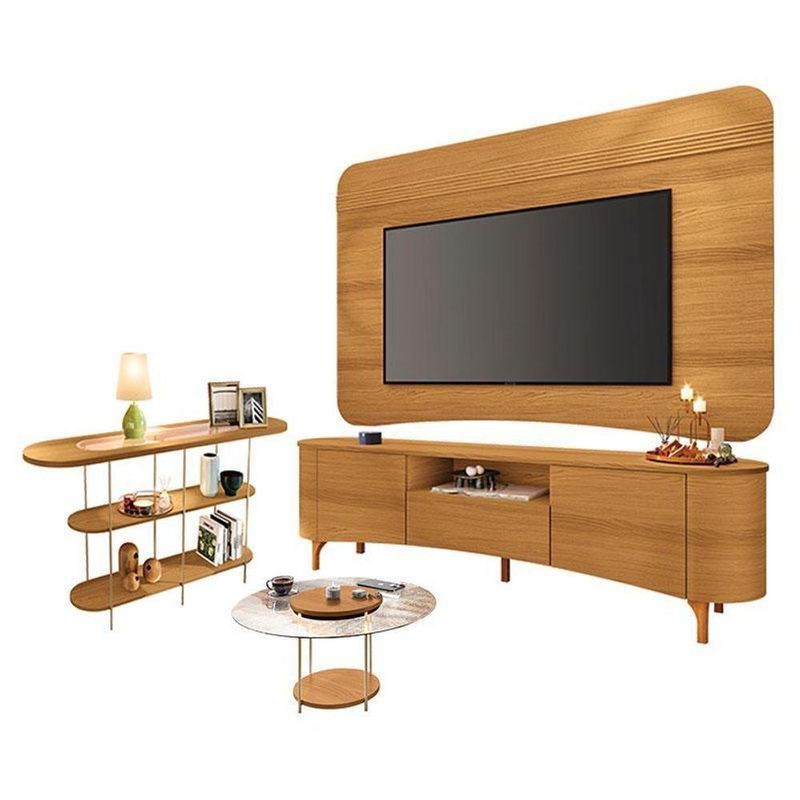 Rack Bancada Elara E Painel Armony Com Mesa De Centro Sky Com Tampo De Vidro E Aparador Infinity Cinamomo - Hb Móveis