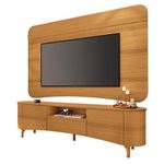Rack Bancada Elara E Painel Armony Com Mesa De Centro Sky Com Tampo De Vidro E Aparador Infinity Cinamomo - Hb Móveis