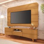 Rack Bancada Elara E Painel Armony Com Mesa De Centro Sky Com Tampo De Vidro E Aparador Infinity Cinamomo - Hb Móveis