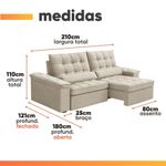 Sofá Retrátil E Reclinável 3 Lugares 2,10m Sole Bege