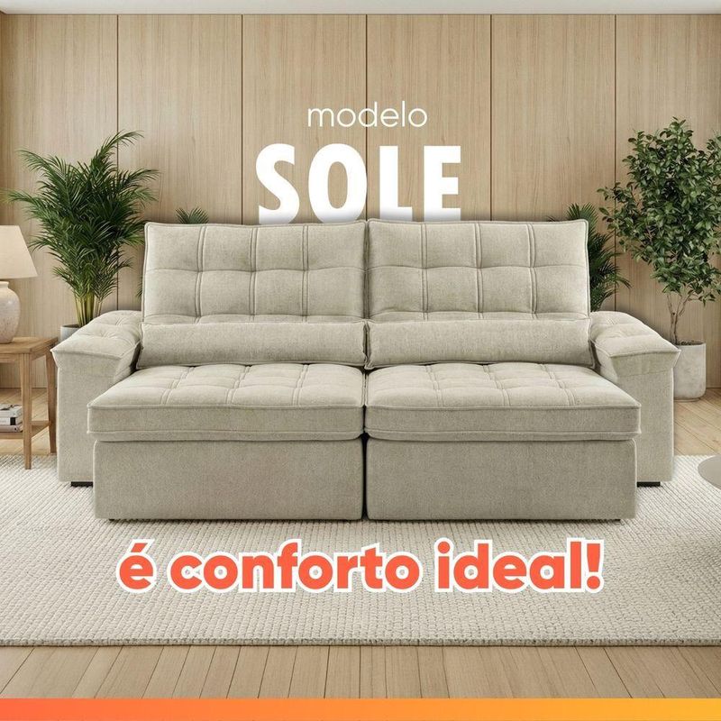 Sofá Retrátil E Reclinável 3 Lugares 2,10m Sole Bege