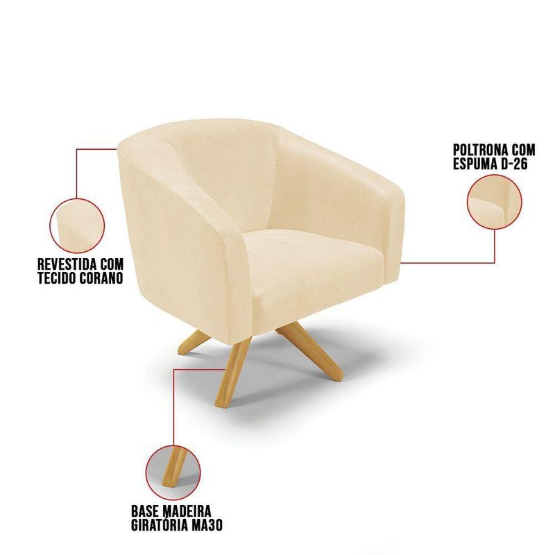 Kit 2 Poltronas Decorativas Stella Giratória Couro Sintético Bege D'Rossi