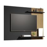 Painel De Tv Mênfis 135cm Ripado Com 2 Prateleiras Para Sala E Quarto Preto/ripado
