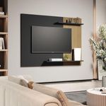 Painel De Tv Mênfis 135cm Ripado Com 2 Prateleiras Para Sala E Quarto Preto/ripado
