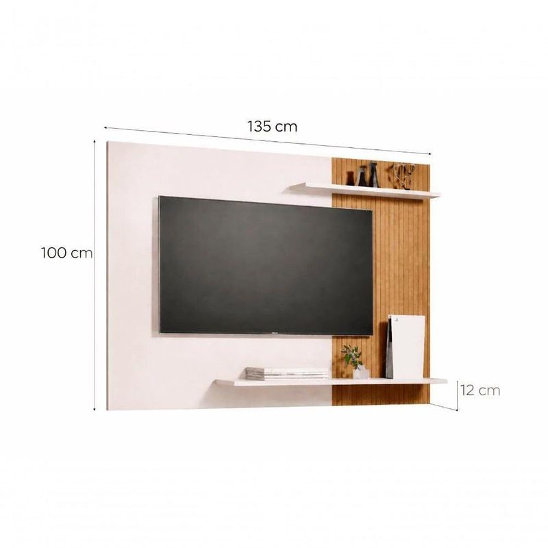 Painel De Tv Mênfis 135cm Ripado Com 2 Prateleiras Para Sala E Quarto Preto/ripado