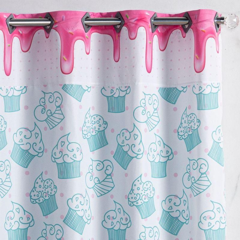 Cortina 2 Metros Para Quarto Estampada Infantil Cake Donuts Pink/tiffany 2,00m X 1,50m Para Varão Simples