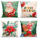 Kit Com 4 Capas De Almofadas Estampadas Natalinas 45cm X 45cm - Decorativas Festas Ceia Fim De Ano Cor Noel Verde