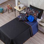 Kit Cobre Leito Colcha Casal Padrão Game Win Preto/azul Marinho Dupla Face Com Almofadas 07 Peças