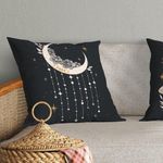 Kit Trio De Almofadas Cheias Fases Da Lua Estampadas Em Veludo Suede 45cm X 45cm Enchimento Em Refil Silicone Cor Preto