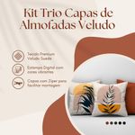 Kit Trio Capas De Almofadas Estampadas Folhas Em Veludo Suede 45cm X 45cm - Decoração Luxo Para Sala Cor Laranja