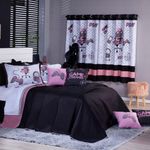 Kit Cobre Leito Colcha Queen Game Streamer Rosê Dupla Face Com Almofadas Estampadas 07 Peças