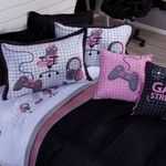 Kit Cobre Leito Colcha Queen Game Streamer Rosê Dupla Face Com Almofadas Estampadas 07 Peças