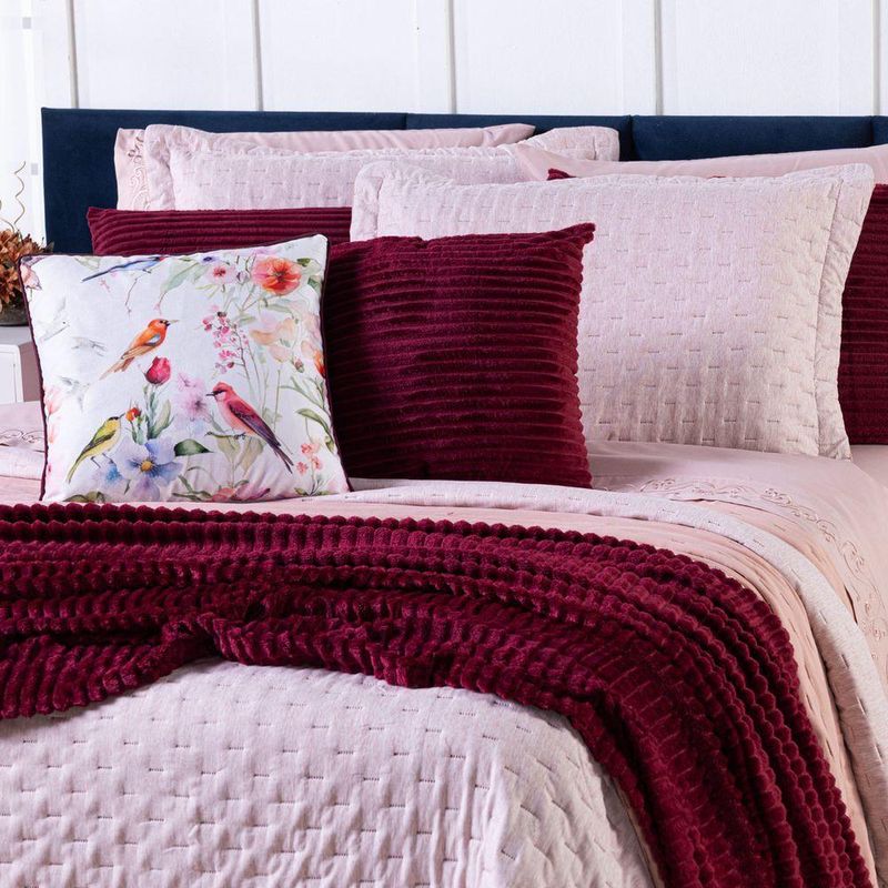 Almofada Avulsa Blend Pássaros Estampada Cheia Em Veludo Suede Com Enchimento Em Refil Silicone