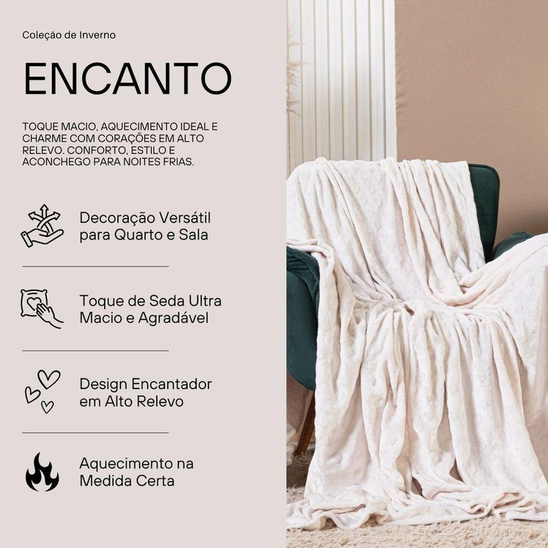 Cobertor Manta King Encanto Avulso Dupla Face Em Mantinha Plush Fleece Corações Alto Relevo Toque De Seda Cor Palha