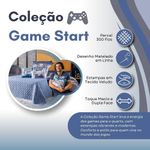 Kit Cobre Leito Colcha Casal Game Start Azul Com Almofadas Estampadas 07 Peças - Dupla Face Percal 300 Fios Matelado