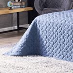 Kit Cobre Leito Colcha Casal Game Start Azul Com Almofadas Estampadas 07 Peças - Dupla Face Percal 300 Fios Matelado