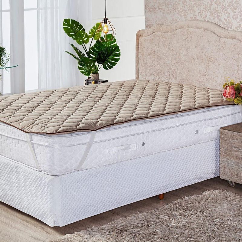 Protetor Pillow Top Casal Padrão Caqui Super Volumoso 300 Gramas/m² Com Elástico - Tecido Microfibra