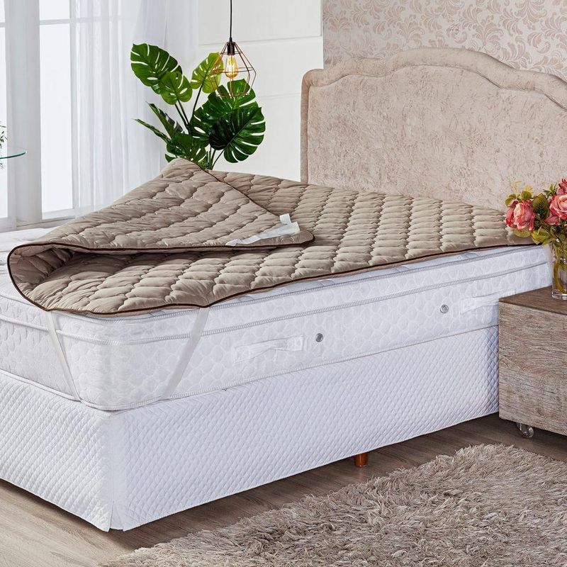 Protetor Pillow Top Casal Padrão Caqui Super Volumoso 300 Gramas/m² Com Elástico - Tecido Microfibra