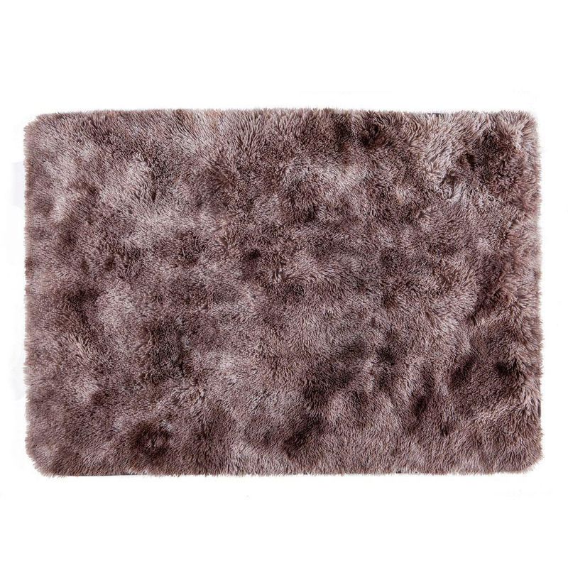 Tapete Para Sala 1,40m X 1,00m Retangular Kazan Mescla Taupe - Felpudo Pelo Alto Macio Com Base Antiderrapante