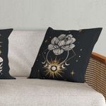 Kit Trio Capas De Almofadas Estampadas Fases Da Lua Em Veludo Suede 45cm X 45cm - Decoração Luxo Para Sala Cor Preto