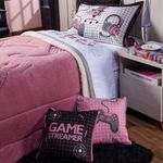 Par De Capa De Almofada Estampada Game Streamer Preto/rosê 45cm X 45cm - Com Viés E Zíper