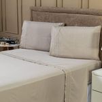 Jogo De Cama Lençol Queen Harmony Bordado Geométrico Percal 300 Fios Com Fronhas 04 Peças - Toque Acetinado Cor Caqui
