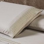 Jogo De Cama Lençol Queen Harmony Bordado Geométrico Percal 300 Fios Com Fronhas 04 Peças - Toque Acetinado Cor Caqui