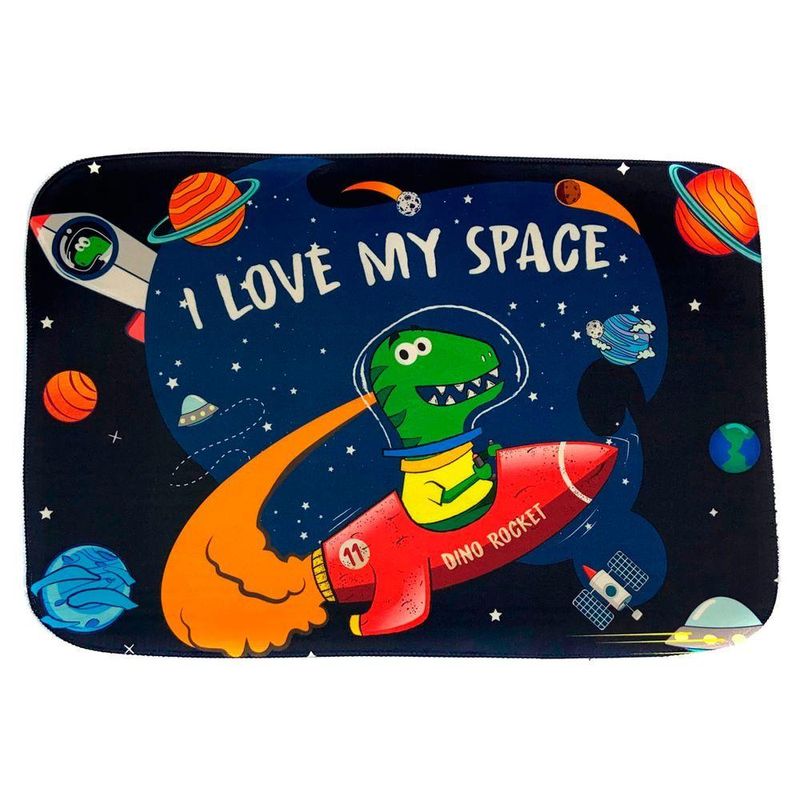Tapete Para Quarto Estampado Astrodino 60cm X 40cm - Base Antiderrapante