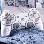 Kit Edredom King Game Start Azul Com Almofadas Estampadas 07 Peças - Dupla Face Percal 300 Fios