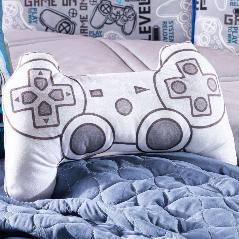 Kit Edredom King Game Start Azul Com Almofadas Estampadas 07 Peças - Dupla Face Percal 300 Fios