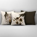 Kit Trio Capas De Almofadas Estampadas Folhas Em Veludo Suede 45cm X 45cm - Decoração Luxo Para Sala Cor Tabaco