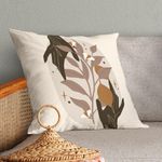 Kit Trio Capas De Almofadas Estampadas Folhas Em Veludo Suede 45cm X 45cm - Decoração Luxo Para Sala Cor Tabaco