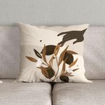Kit Trio Capas De Almofadas Estampadas Folhas Em Veludo Suede 45cm X 45cm - Decoração Luxo Para Sala Cor Tabaco