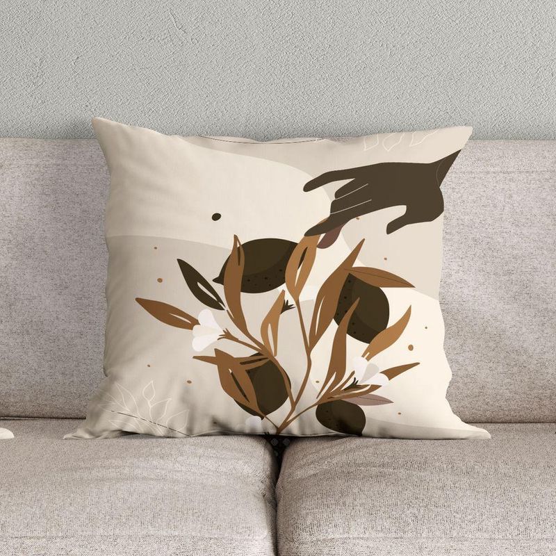 Kit Trio Capas De Almofadas Estampadas Folhas Em Veludo Suede 45cm X 45cm - Decoração Luxo Para Sala Cor Tabaco