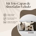 Kit Trio Capas De Almofadas Estampadas Folhas Em Veludo Suede 45cm X 45cm - Decoração Luxo Para Sala Cor Tabaco