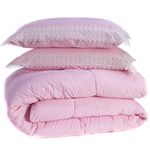 Kit Edredom Liso King Florença Guipir Dupla Face Com Fronhas 03 Peças - Percal Algodão 200 Fios Cor Rosa