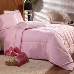 Kit Edredom Liso King Florença Guipir Dupla Face Com Fronhas 03 Peças - Percal Algodão 200 Fios Cor Rosa
