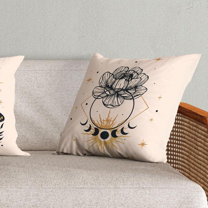 Kit Trio De Almofadas Cheias Fases Da Lua Estampadas Em Veludo Suede 45cm X 45cm Enchimento Em Refil Silicone Cor Bege