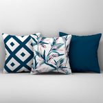 Kit Trio Capas De Almofadas Estampadas Em Veludo Suede 45cm X 45cm - Decoração Luxo Para Sala Cor Azul