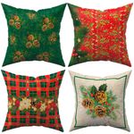 Kit Com 4 Capas De Almofadas Estampadas Natalinas Verde Natal Fim De Ano 45cm X 45cm - Decoração Festas Final De Ano