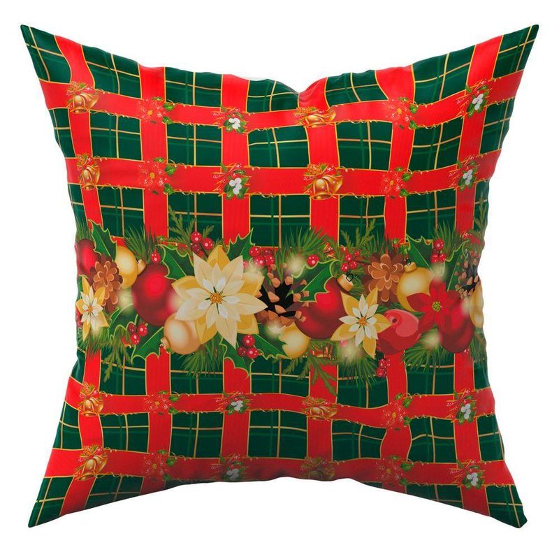 Kit Com 4 Capas De Almofadas Estampadas Natalinas Verde Natal Fim De Ano 45cm X 45cm - Decoração Festas Final De Ano
