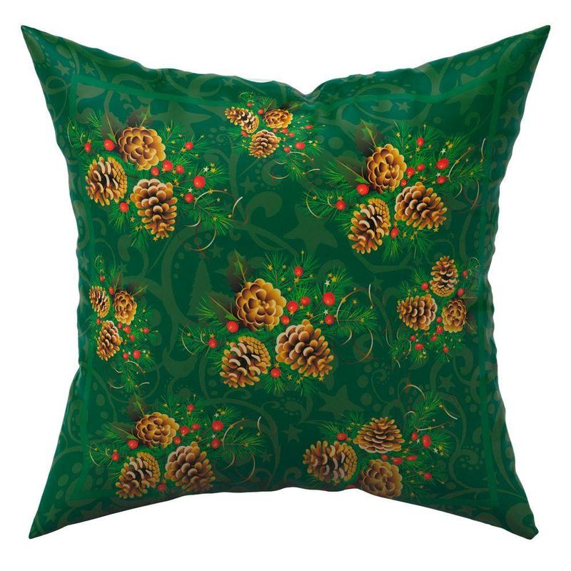 Kit Com 4 Capas De Almofadas Estampadas Natalinas Verde Natal Fim De Ano 45cm X 45cm - Decoração Festas Final De Ano
