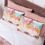 Kit Edredom Casal Padrão Verano Com Almofadas Estampadas 07 Peças - Dupla Face Percal 300 Fios Cor Arara
