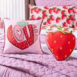 Kit Edredom King Morangos Rosê Com Almofadas Estampadas 07 Peças - Dupla Face Percal 300 Fios