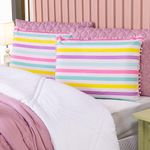 Kit Edredom Solteiro Menina Teen Rosa Com Almofadas Estampadas 05 Peças - Dupla Face Percal 300 Fios Cor Patins