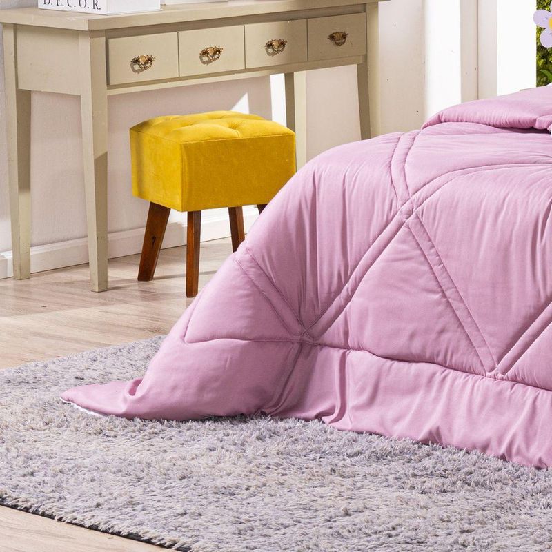 Kit Edredom Solteiro Menina Teen Rosa Com Almofadas Estampadas 05 Peças - Dupla Face Percal 300 Fios Cor Patins