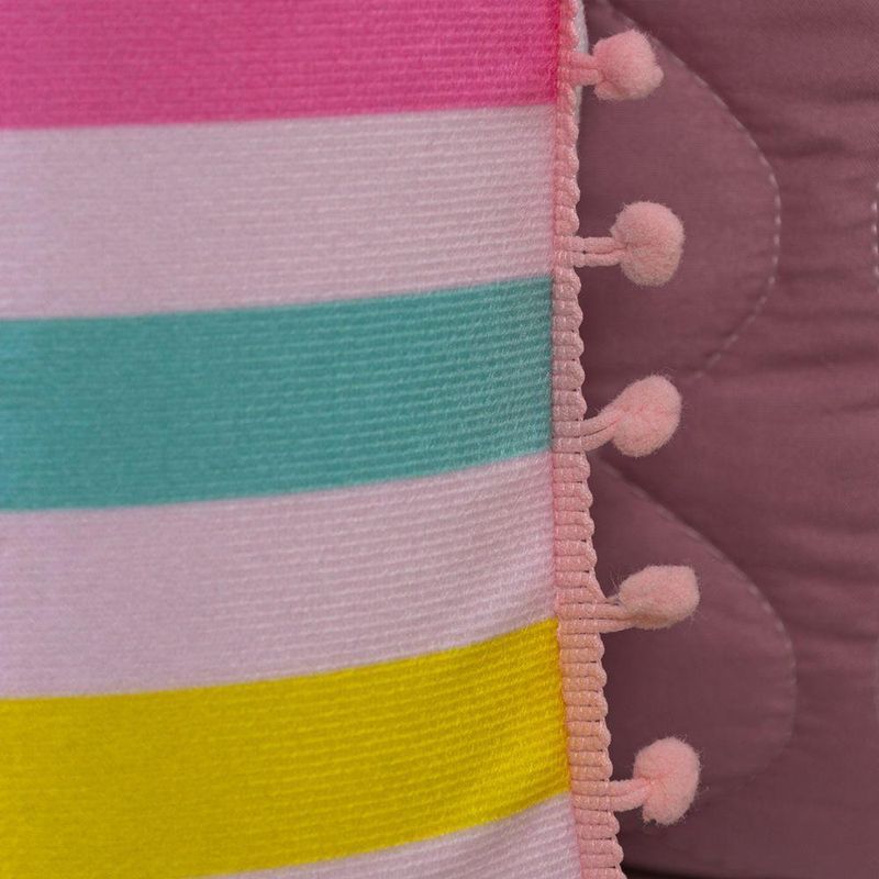Kit Edredom Solteiro Menina Teen Rosa Com Almofadas Estampadas 05 Peças - Dupla Face Percal 300 Fios Cor Patins