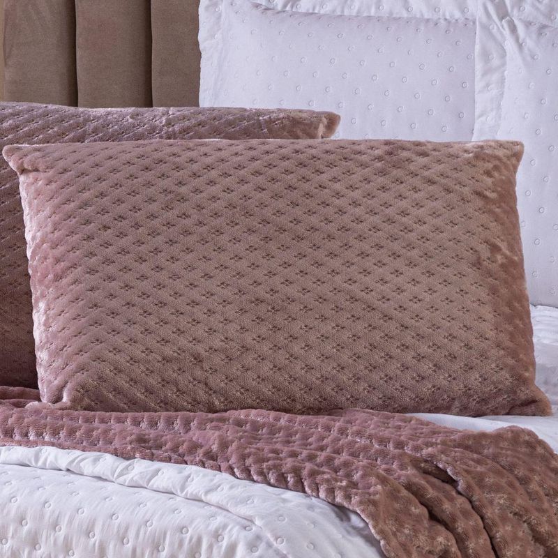 Kit De Peseira Para Cama Majestic Com Fronhas 03 Peças - Tecido Mantinha Flannel Em Toque De Seda Brilhante Cor Rosê