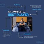Kit Cobre Leito Colcha Solteiro Best Player Azul Marinho Com Almofadas Estampadas 05 Peças - Dupla Face Percal 300 Fios