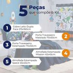 Kit Cobre Leito Colcha Solteiro Astrodino Azul Marinho/preto Dupla Face Com Almofadas Estampadas 05 Peças